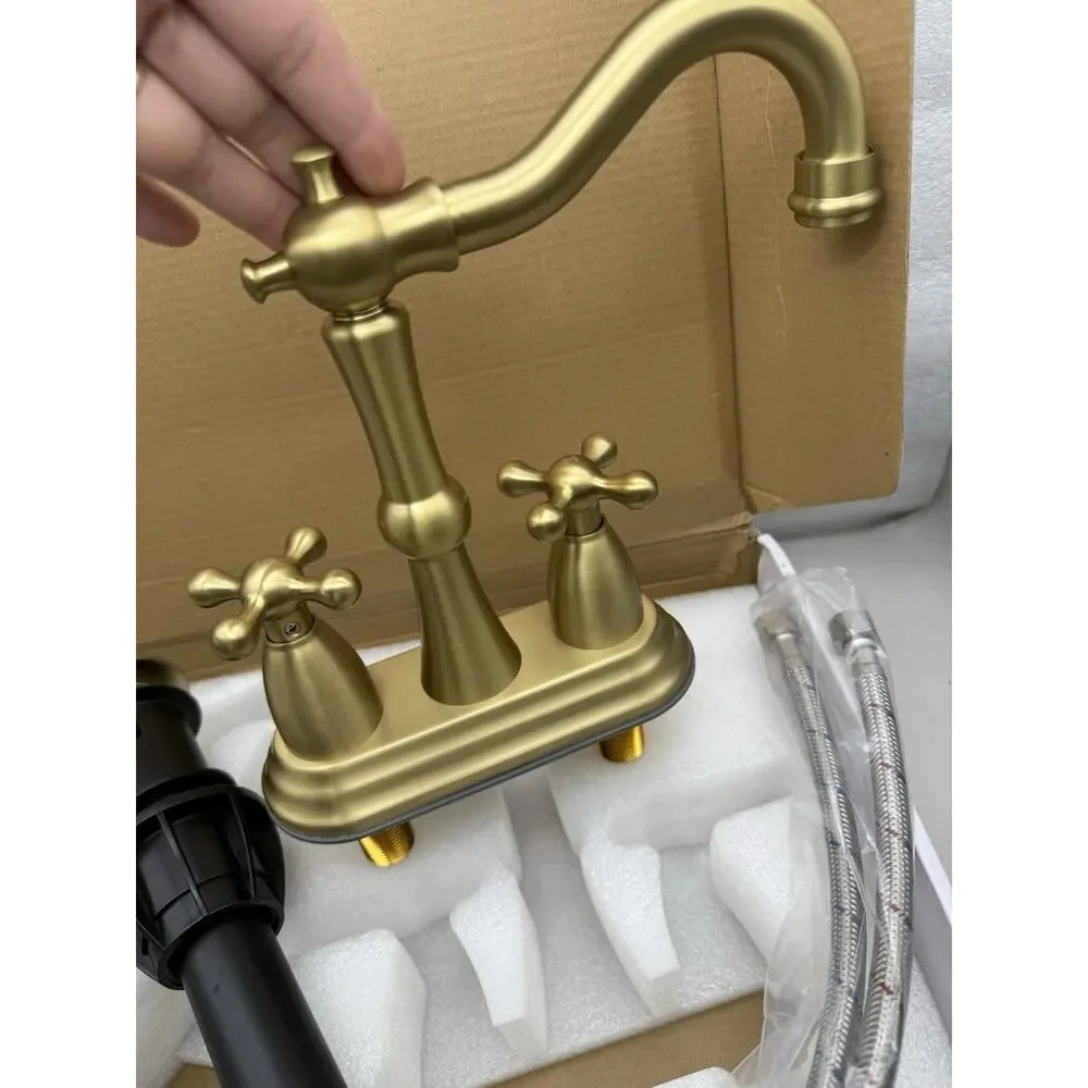 Cross Handles Centerset Bathroom Faucet For Sink 3 Hole w/Overflow Pop Up Drain